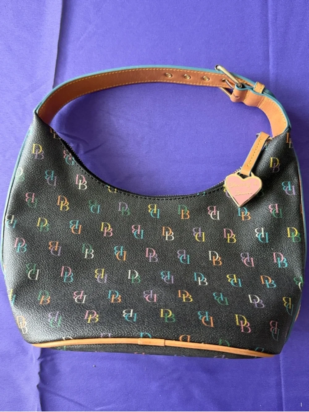 Dooney & Bourke Color Monogram Hobo Bucket Bag with Heart Charm